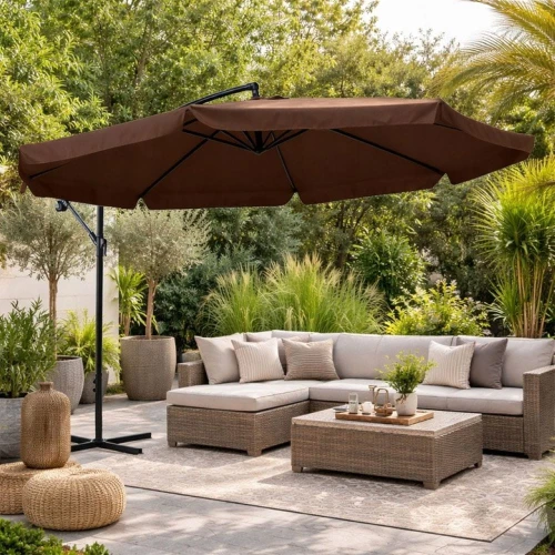 Parasol ogrodowy z wysięgnikiem składany + pokrowiec KARIO-BR Brąz 350x240 