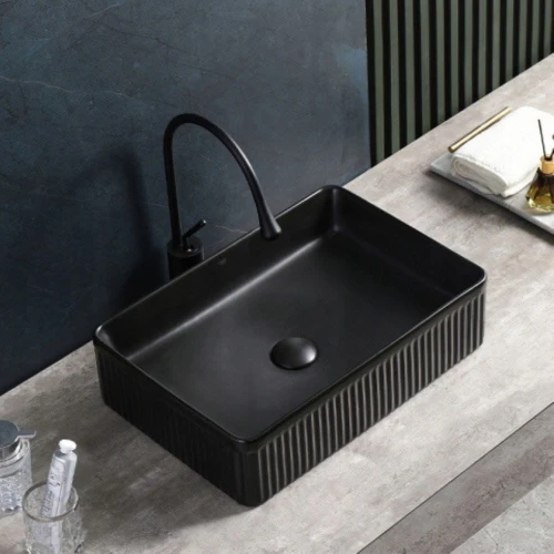 Umywalka Nablatowa Ceramiczna prostokątna ryflowana ARIA-PR-MBL czarny mat