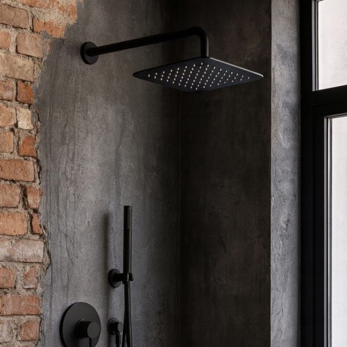 Deszczownica kwadratowa 25cm zestaw natryskowy ruchoma stalowa MAREN czarna