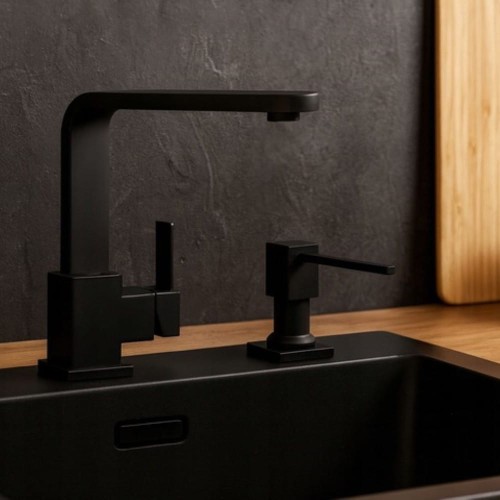 Dozownik do płynu do naczyń - kwadratowy GRANITE SINK WETO - czarny