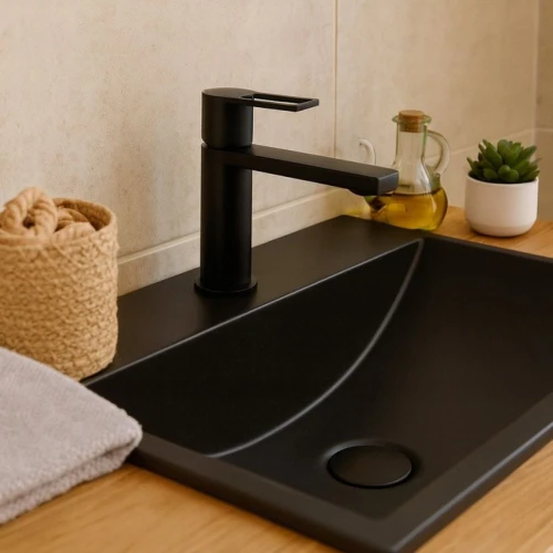 Bateria łazienkowa niska GRANITE SINK SEMA - czarna