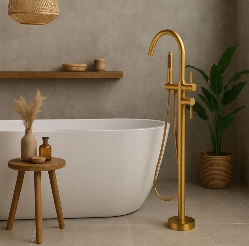 Bateria łazienkowa wannowa wolnostojąca GRANITE SINK ROSO - złota