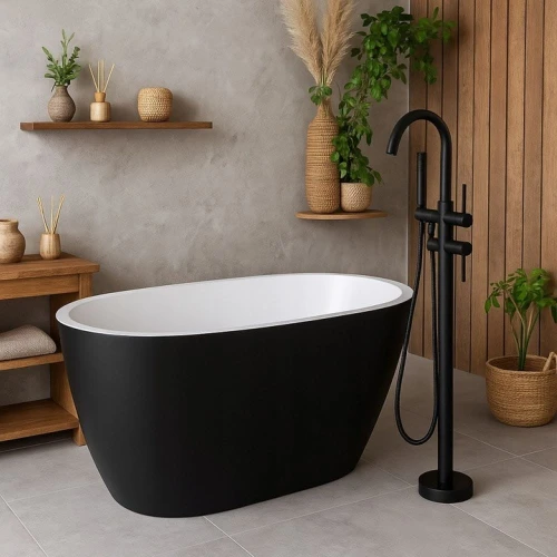 Bateria łazienkowa wannowa wolnostojąca GRANITE SINK ROSO - czarna