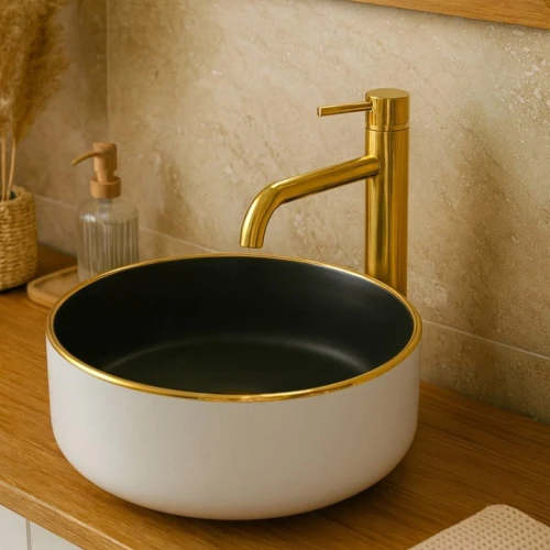 Bateria łazienkowa niska GRANITE SINK ROSO - złota