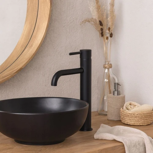 Bateria łazienkowa niska GRANITE SINK ROSO - czarny