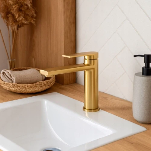 Bateria łazienkowa niska GRANITE SINK ROSAL - złota