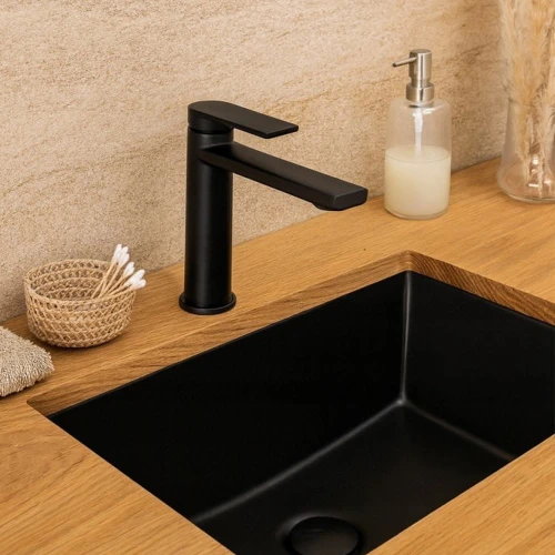 Bateria łazienkowa niska GRANITE SINK ROSAL - czarna