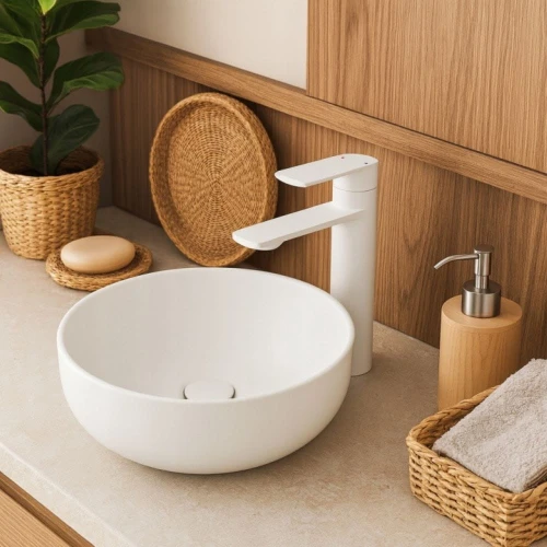 Bateria łazienkowa niska GRANITE SINK FABON - biała