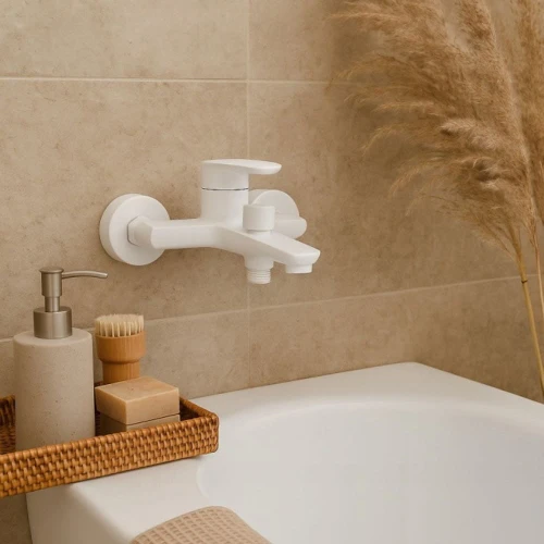 Bateria łazienkowa wannowa GRANITE SINK EVONA - biała/kość słoniowa