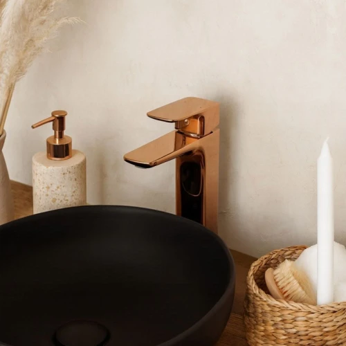 Bateria łazienkowa niska GRANITE SINK Kubon - różowe złoto