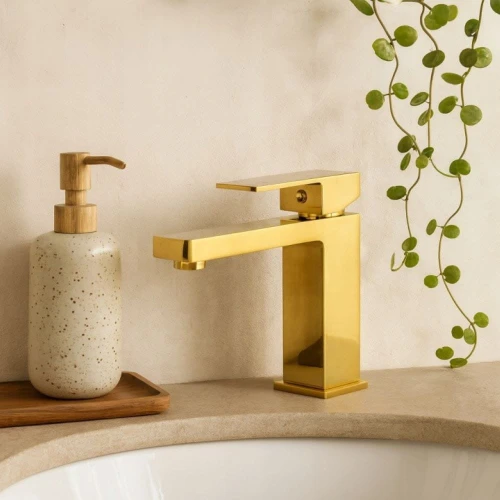 Bateria łazienkowa niska GRANITE SINK Kubin - złota
