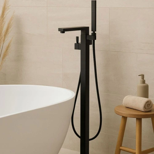 Bateria łazienkowa GRANITE SINK karon wolnostojąca - czarny