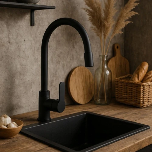 Bateria kuchenna nablatowa jednouchwytowa obrotowa wylewka 360 Dakso czarna