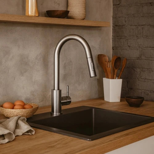 Bateria kuchenna do zlewu z obrotową wyciąganą wylewką TARA SLIM kolor inox