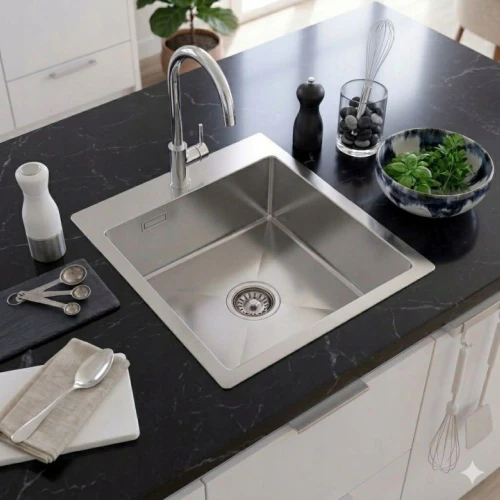 Zlewozmywak Jednokomorowy INVO-IX Stalowy Wpuszczany 46 x 45 cm Inox PVD