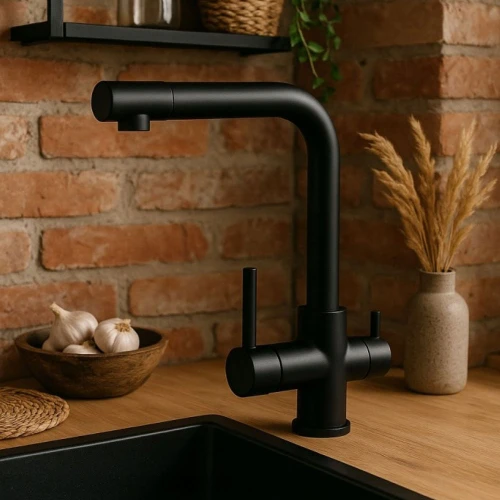 Bateria kuchenna Granite Sink Sima trójdrożna stała wylewka mosiężna czarna