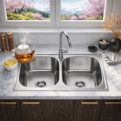 Zlewozmywak Dwukomorowy Stalowy MODIN 80x50 cm / Mikrotekstura / Nakładany