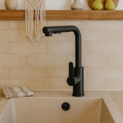 Bateria kuchenna wyciągana wylewka GRANITE SINK do zlewozmywaka SIMA czarna