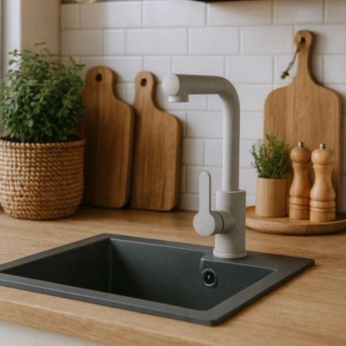 Bateria kuchenna wyciągana wylewka GRANITE SINK do zlewozmywaka SIMA szara