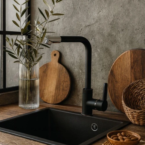 Bateria kuchenna chromowana obrotowa 360 stopni do zlewozmywaka MALE czarna