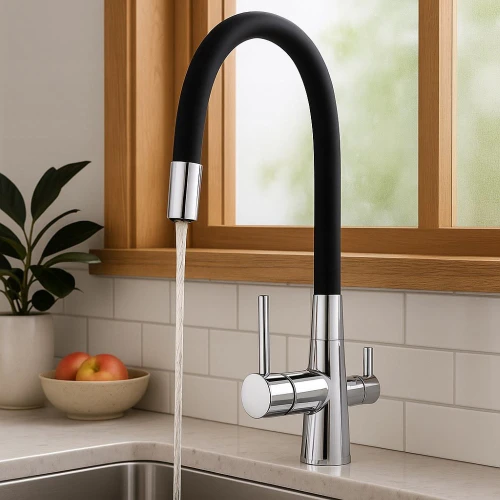 Bateria kuchenna Flexar trójdrożny Granite Sink obrotowa wylewka 360° chrom