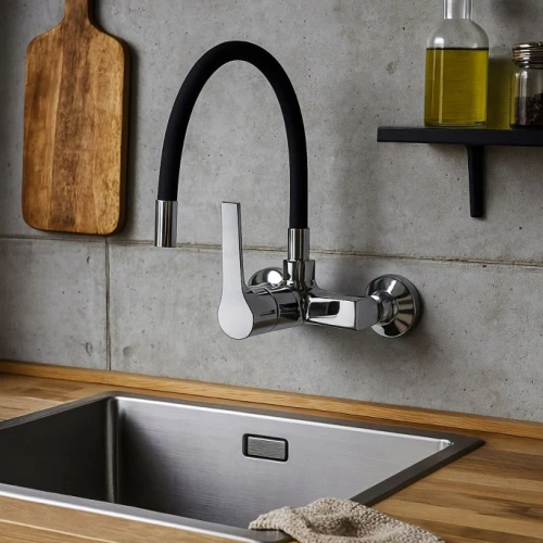 Bateria kuchenna Flexar II Granite Sink jednouchwytowa ścienna 360mm Czarna