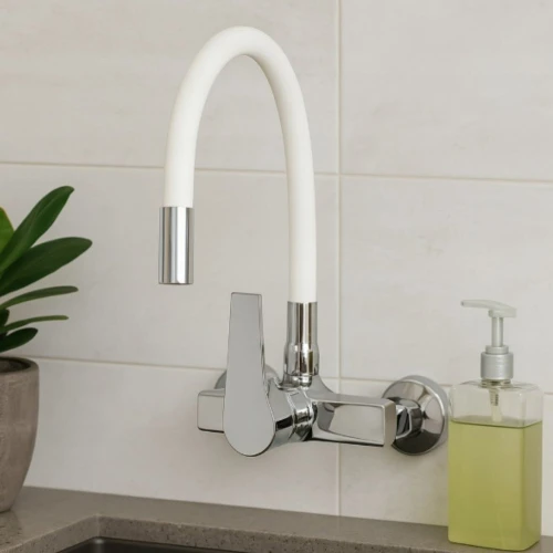 Bateria kuchenna Flexar II Granite Sink jednouchwytowa ścienna 360mm Biała