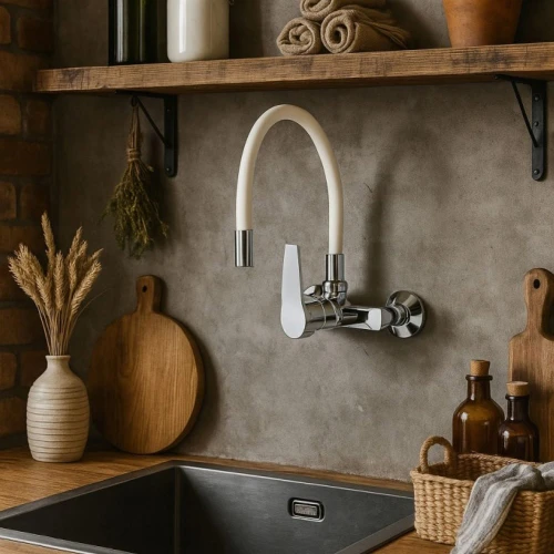 Bateria kuchenna Flexar II Granite Sink jednouchwytowa ścienna 360mm Beżowa
