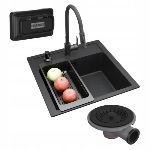 Zlewozmywak FRANKE Sid 610 z baterią elastyczną dozownikiem + czarny syfon