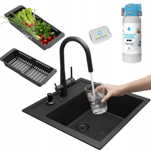 Zestaw - Zlewozmywak Franke Sid 610 - Bateria trójdrożna z filtrem wody DAFI - dozownik