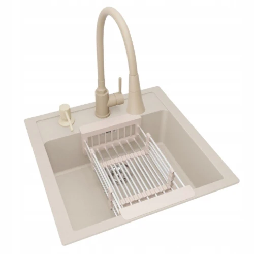Zlewozmywak jednokomorowy Franke Sid 610 beżowy - bateria - dozownik - koszyk