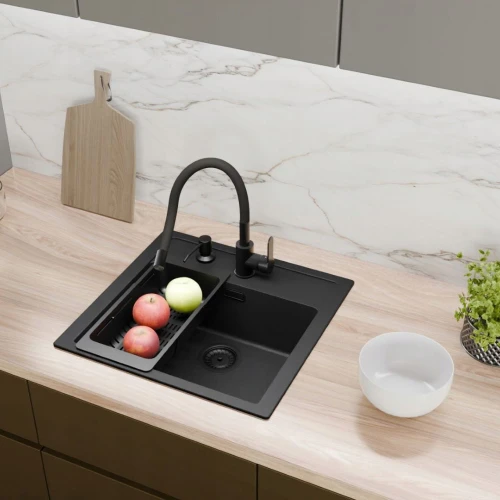 Zestaw - Zlewozmywak Franke Sid 610 - bateria - dozownik - koszyk - czarny odpływ