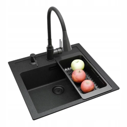 Zlewozmywak Franke Sid 610 - bateria elastyczna - dozownik - czarny syfon