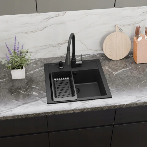 Zlewozmywak Franke Sid 610 - bateria elastyczna - dozownik - czarny syfon