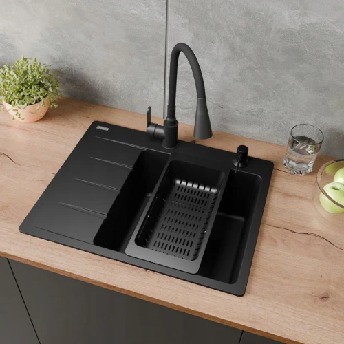 Zlewozmywak j Franke CNG 611-62 TL KP czarny mat - bateria - dozownik - koszyk