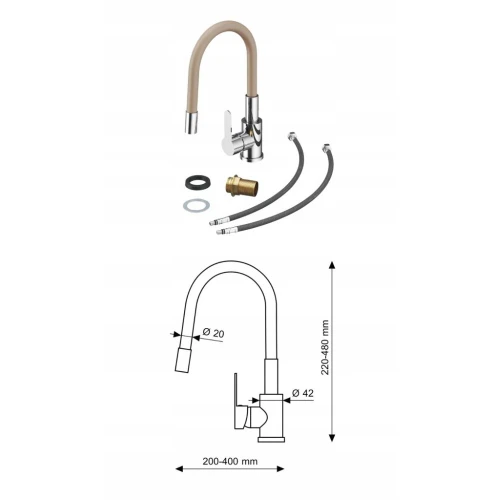 Zestaw - Zlewozmywak Franke Orion OID 611-78 beżowy - bateria elastyczna - syfon - koszyk