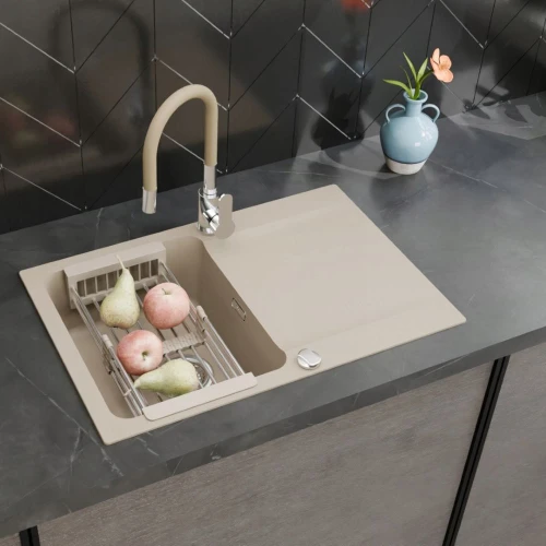 Zestaw - Zlewozmywak Franke Orion OID 611-78 beżowy - bateria elastyczna - syfon - koszyk