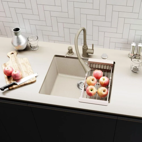 Zestaw - Zlewozmywak podwieszany Franke SID 110-50 beżowy - bateria elastyczna - dozownik