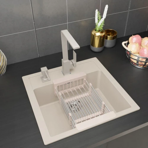 Zestaw - Zlewozmywak jednokomorowy FRANKE Sid 610 beżowy - bateria - dozownik - koszyk