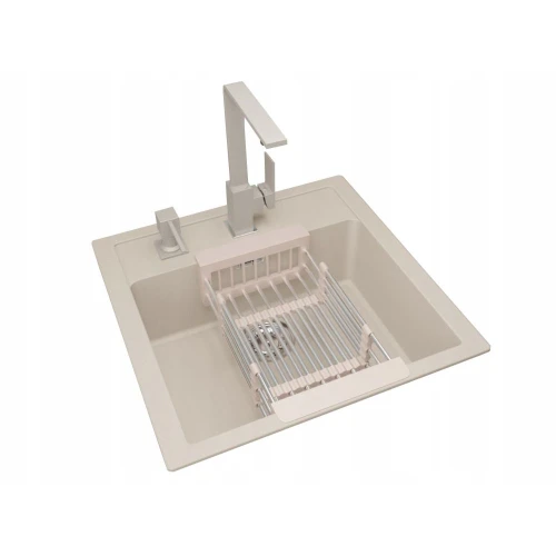 Zestaw - Zlewozmywak jednokomorowy FRANKE Sid 610 beżowy - bateria - dozownik - koszyk
