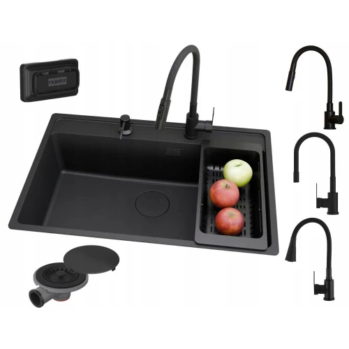 Zestaw - Zlewozmywak Franke Maris MRG 610-72 czarny mat - bateria elastyczna - akcesoria