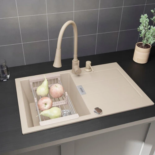 Zestaw - Zlewozmywak FRANKE s2d 611-78 beżowy - bateria wyciągana wylewka - dozownik - koszyk