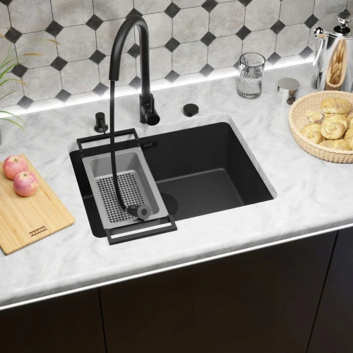 Zestaw - zlew podblatowy Franke MRG 210 - bateria Snake Slim - dozownik - syfon