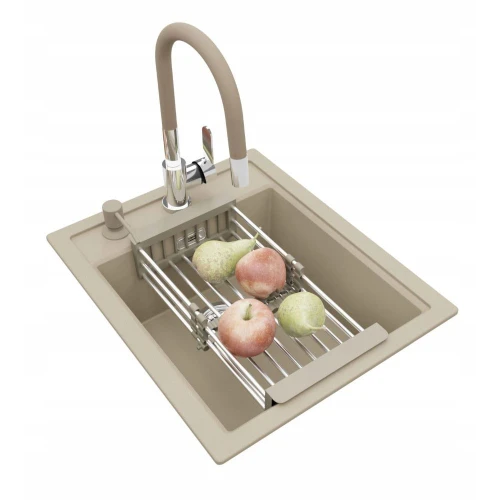 Zestaw - zlew Franke SID 610-40 /36 beż - bateria Grado - dozownik - koszyk