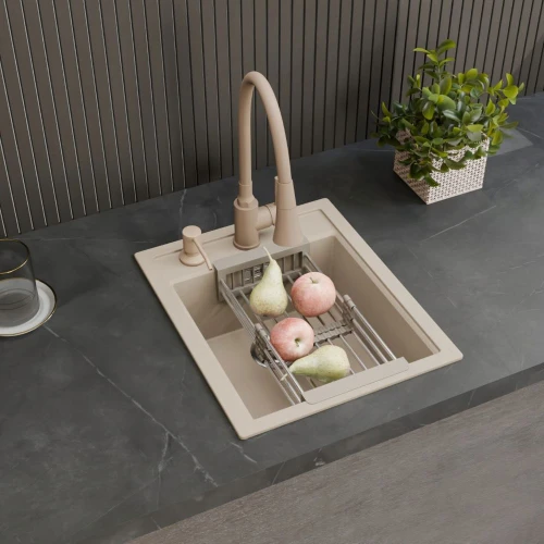 Zestaw - zlew Franke SID 610-40 /36 beż - bateria Selva - dozownik - koszyk