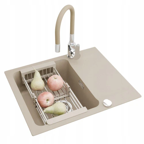 Zestaw - zlew Franke Orion OID 611-62 beżowy - bateria Grado - koszyk - syfon