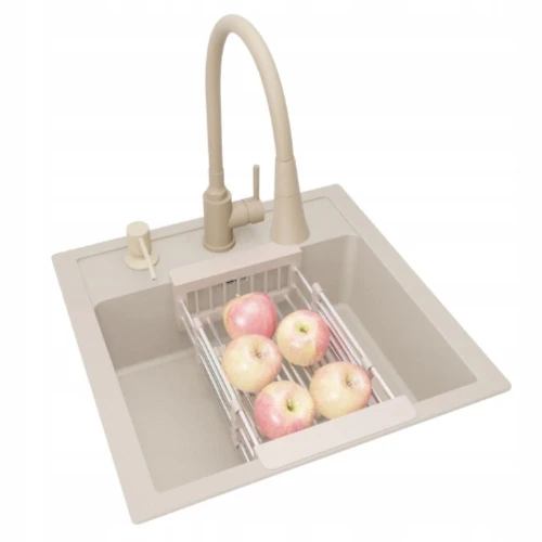 Zestaw - zlew Franke Sid 610 beż - bateria Selva - dozownik - koszyk