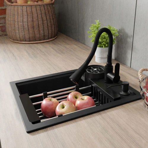 Zestaw - zlew Franke Sid 610-40 - bateria kuchenna giętka - koszyk - myjka