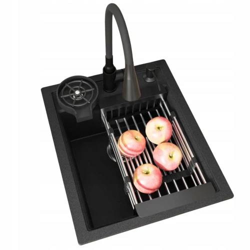 Zestaw - zlew Franke Sid 610-40 - bateria kuchenna giętka - koszyk - myjka