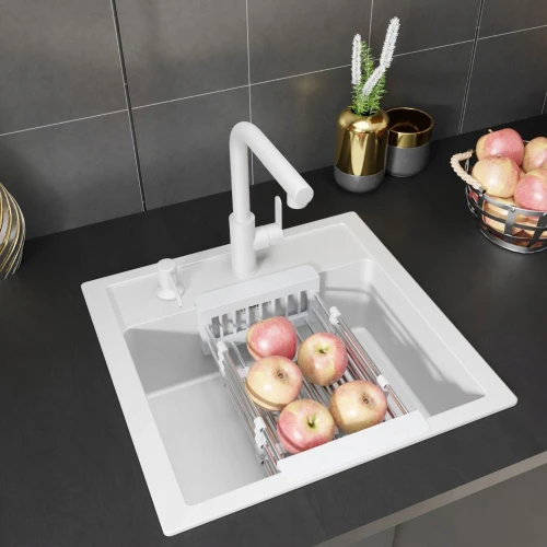 Zestaw - Zlewozmywak jednokomorowy Franke 610 biały - bateria - dozownik - koszyk